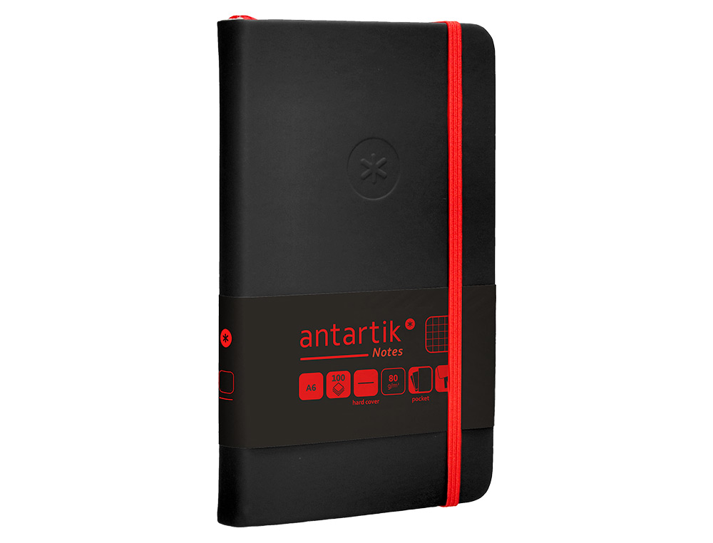 CADERNO COM ELASTICO ANTARTIK NOTES CAPA DURA A6 QUADRICULADO PRETO E VERMELHO 100 FOLHAS 80 GR FSC