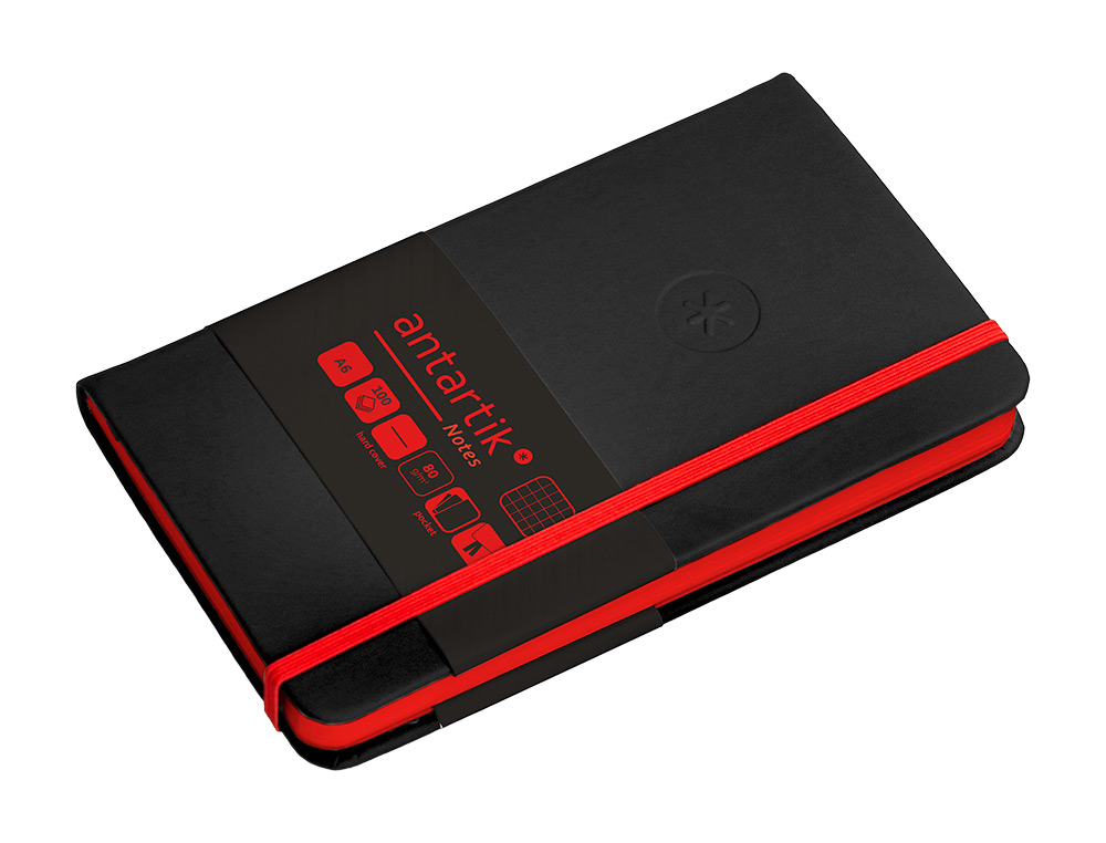 CADERNO COM ELASTICO ANTARTIK NOTES CAPA DURA A6 QUADRICULADO PRETO E VERMELHO 100 FOLHAS 80 GR FSC