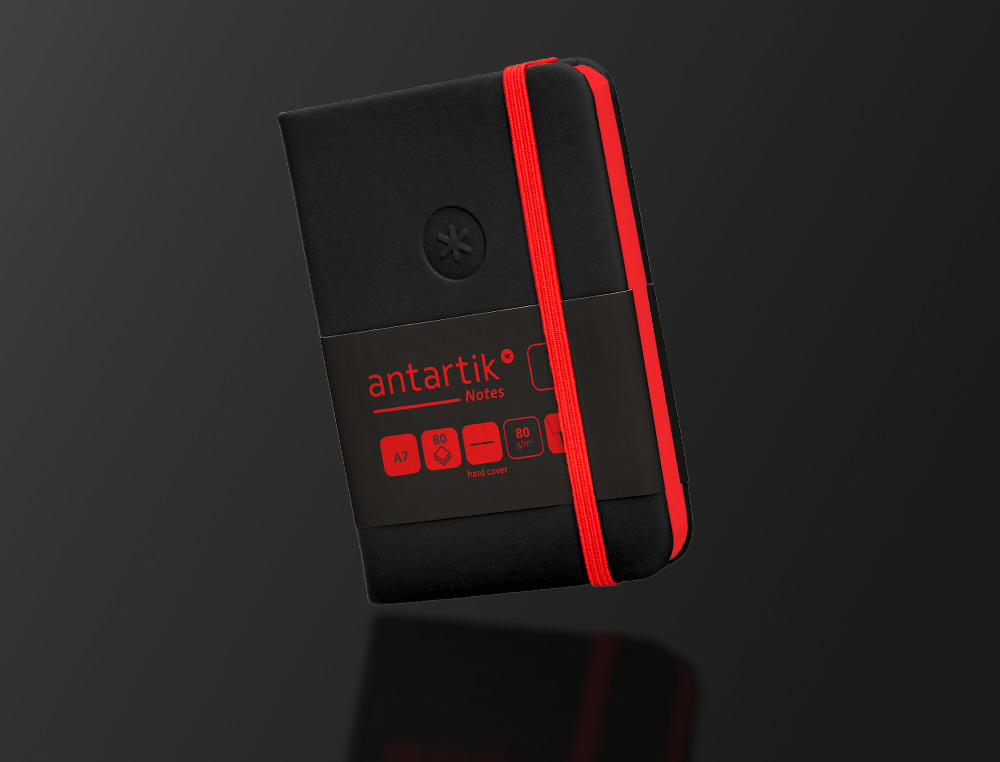 CADERNO COM ELASTICO ANTARTIK NOTES CAPA DURA A7 LISO PRETO E VERMELHO 80 FOLHAS 80 GR FSC