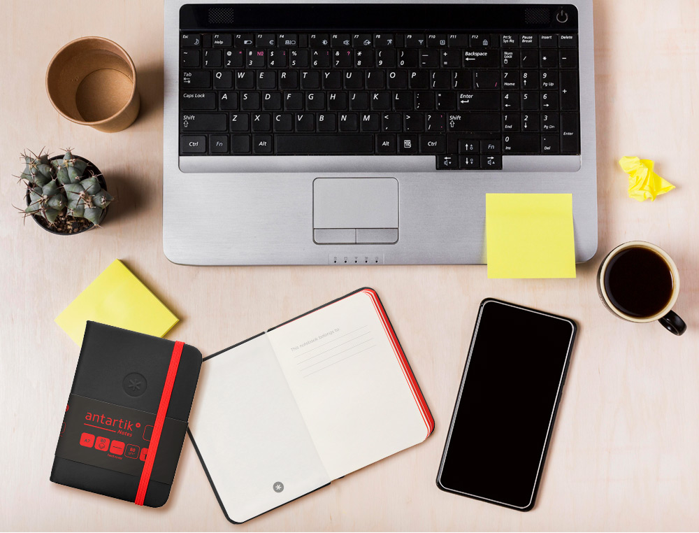 CADERNO COM ELASTICO ANTARTIK NOTES CAPA DURA A7 LISO PRETO E VERMELHO 80 FOLHAS 80 GR FSC