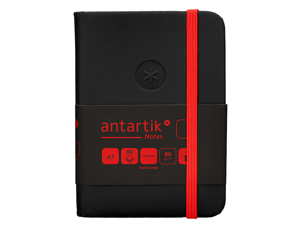 CADERNO COM ELASTICO ANTARTIK NOTES CAPA DURA A7 LISO PRETO E VERMELHO 80 FOLHAS 80 GR FSC