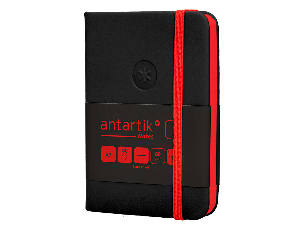 CADERNO COM ELASTICO ANTARTIK NOTES CAPA DURA A7 LISO PRETO E VERMELHO 80 FOLHAS 80 GR FSC