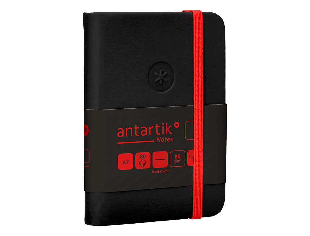 CADERNO COM ELASTICO ANTARTIK NOTES CAPA DURA A7 LISO PRETO E VERMELHO 80 FOLHAS 80 GR FSC