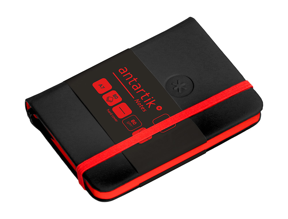 CADERNO COM ELASTICO ANTARTIK NOTES CAPA DURA A7 LISO PRETO E VERMELHO 80 FOLHAS 80 GR FSC