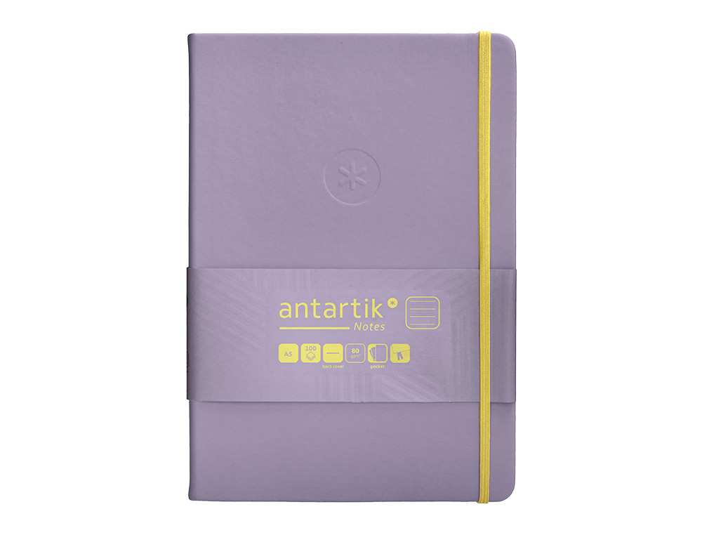 CADERNO COM ELASTICO ANTARTIK NOTES CAPA DURA A5 PAUTADO ROXO E AMARELO 100 FOLHAS 80 GR FSC