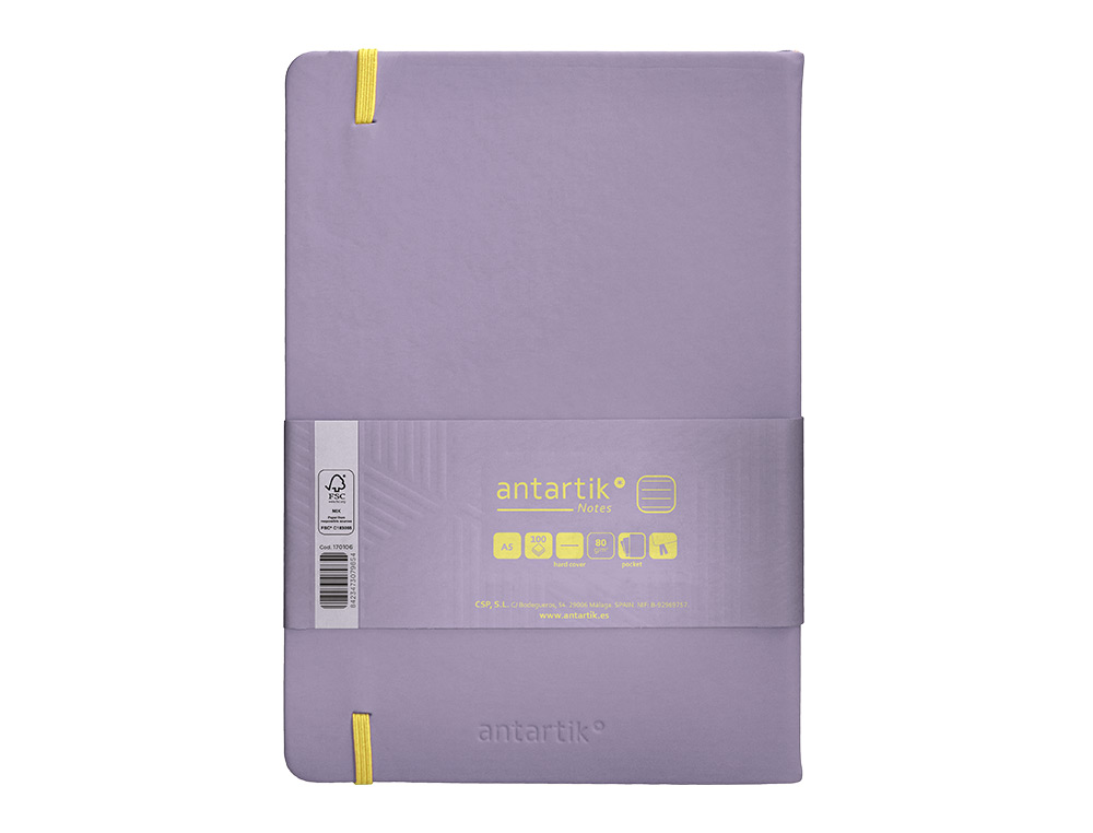 CADERNO COM ELASTICO ANTARTIK NOTES CAPA DURA A5 PAUTADO ROXO E AMARELO 100 FOLHAS 80 GR FSC