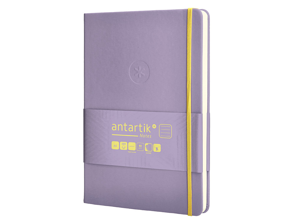 CADERNO COM ELASTICO ANTARTIK NOTES CAPA DURA A5 PAUTADO ROXO E AMARELO 100 FOLHAS 80 GR FSC