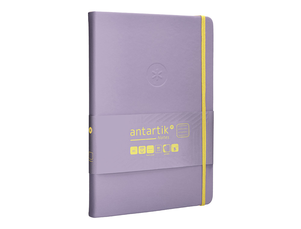 CADERNO COM ELASTICO ANTARTIK NOTES CAPA DURA A5 PAUTADO ROXO E AMARELO 100 FOLHAS 80 GR FSC