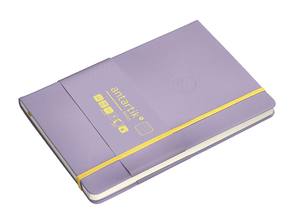 CADERNO COM ELASTICO ANTARTIK NOTES CAPA DURA A5 PAUTADO ROXO E AMARELO 100 FOLHAS 80 GR FSC
