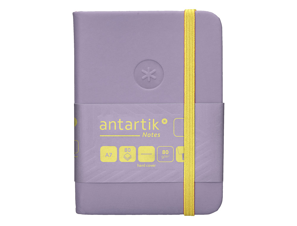 CADERNO COM ELASTICO ANTARTIK NOTES CAPA DURA A7 LISO ROXO E AMARELO 80 FOLHAS 80 GR FSC