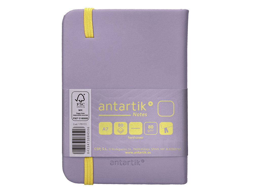 CADERNO COM ELASTICO ANTARTIK NOTES CAPA DURA A7 LISO ROXO E AMARELO 80 FOLHAS 80 GR FSC
