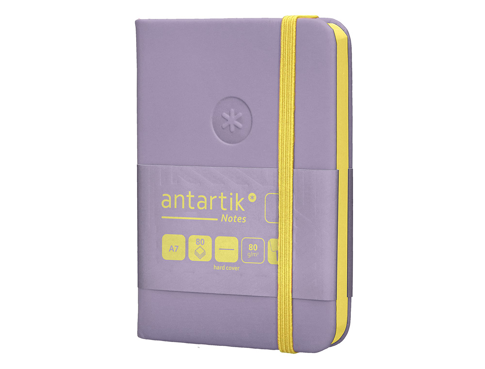 CADERNO COM ELASTICO ANTARTIK NOTES CAPA DURA A7 LISO ROXO E AMARELO 80 FOLHAS 80 GR FSC