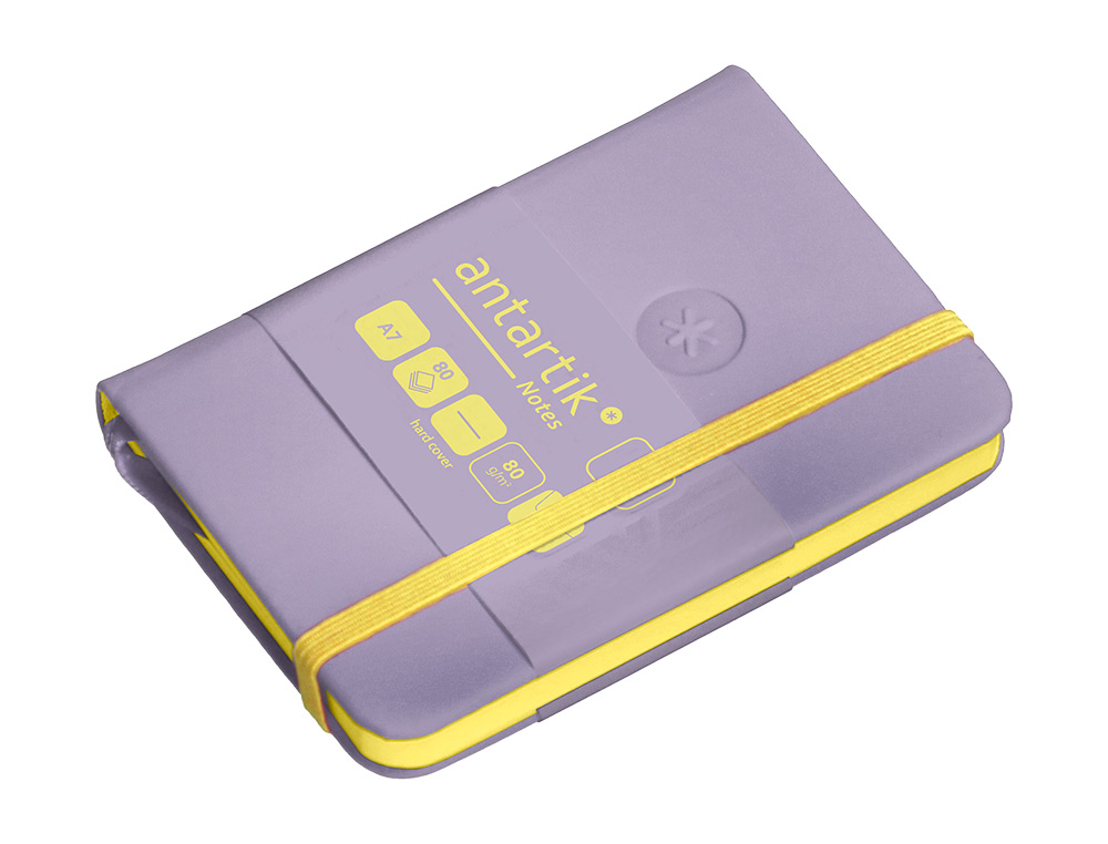CADERNO COM ELASTICO ANTARTIK NOTES CAPA DURA A7 LISO ROXO E AMARELO 80 FOLHAS 80 GR FSC
