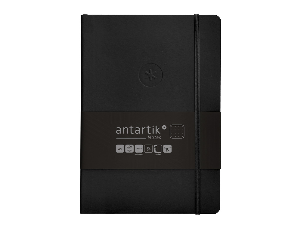 CADERNO COM ELASTICO ANTARTIK NOTES CAPA MOLE A5 PONTILHADO PRETO 80 FOLHAS 80 GR FSC