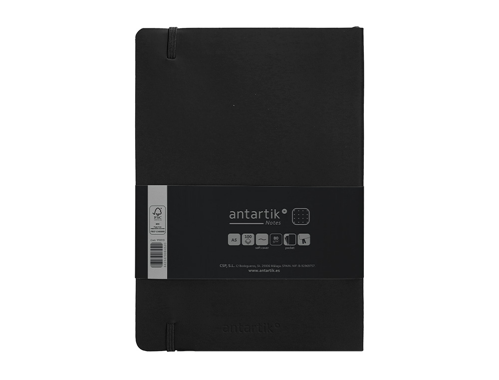 CADERNO COM ELASTICO ANTARTIK NOTES CAPA MOLE A5 PONTILHADO PRETO 80 FOLHAS 80 GR FSC