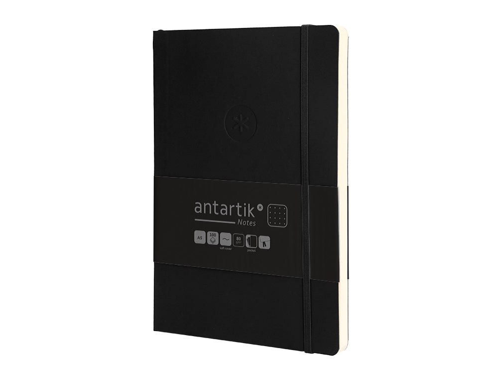CADERNO COM ELASTICO ANTARTIK NOTES CAPA MOLE A5 PONTILHADO PRETO 80 FOLHAS 80 GR FSC