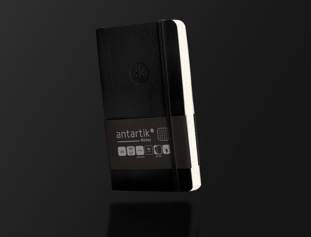 CADERNO COM ELASTICO ANTARTIK NOTES CAPA MOLE A6 QUADRICULADO PRETO 100 FOLHAS 80 GR FSC