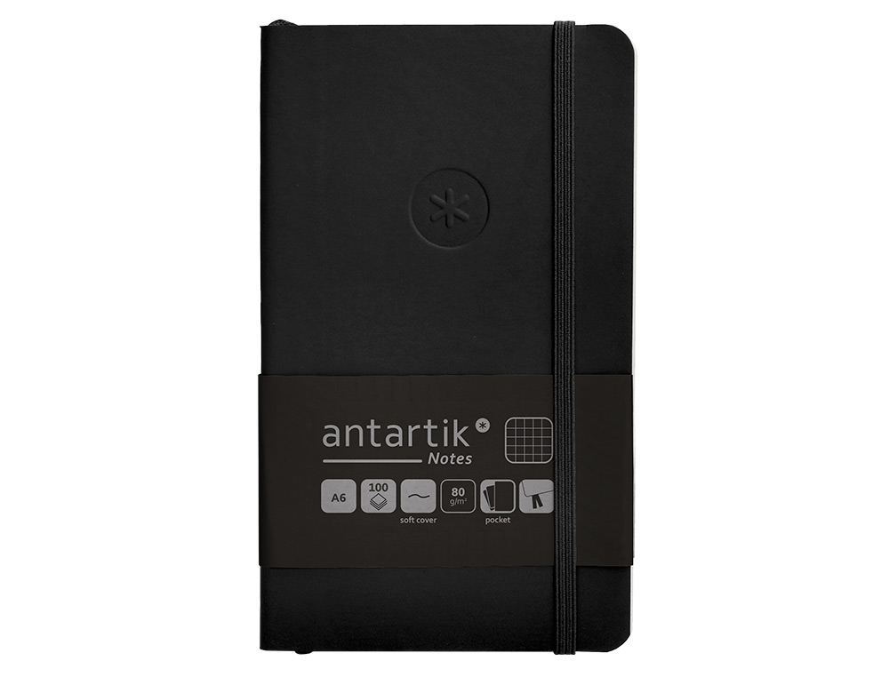 CADERNO COM ELASTICO ANTARTIK NOTES CAPA MOLE A6 QUADRICULADO PRETO 100 FOLHAS 80 GR FSC