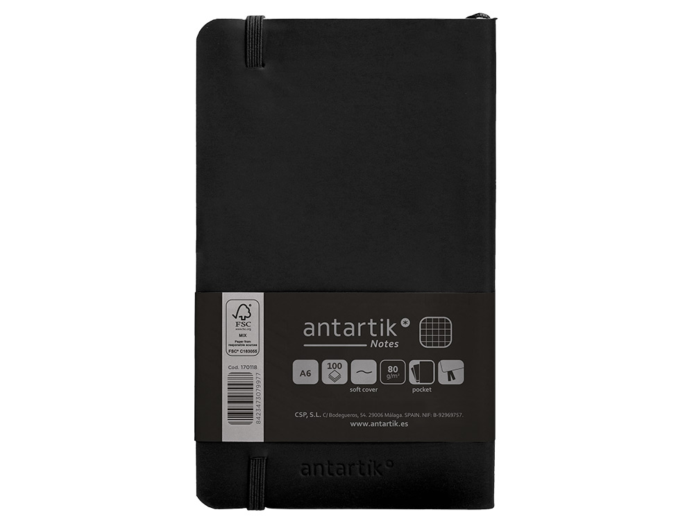 CADERNO COM ELASTICO ANTARTIK NOTES CAPA MOLE A6 QUADRICULADO PRETO 100 FOLHAS 80 GR FSC