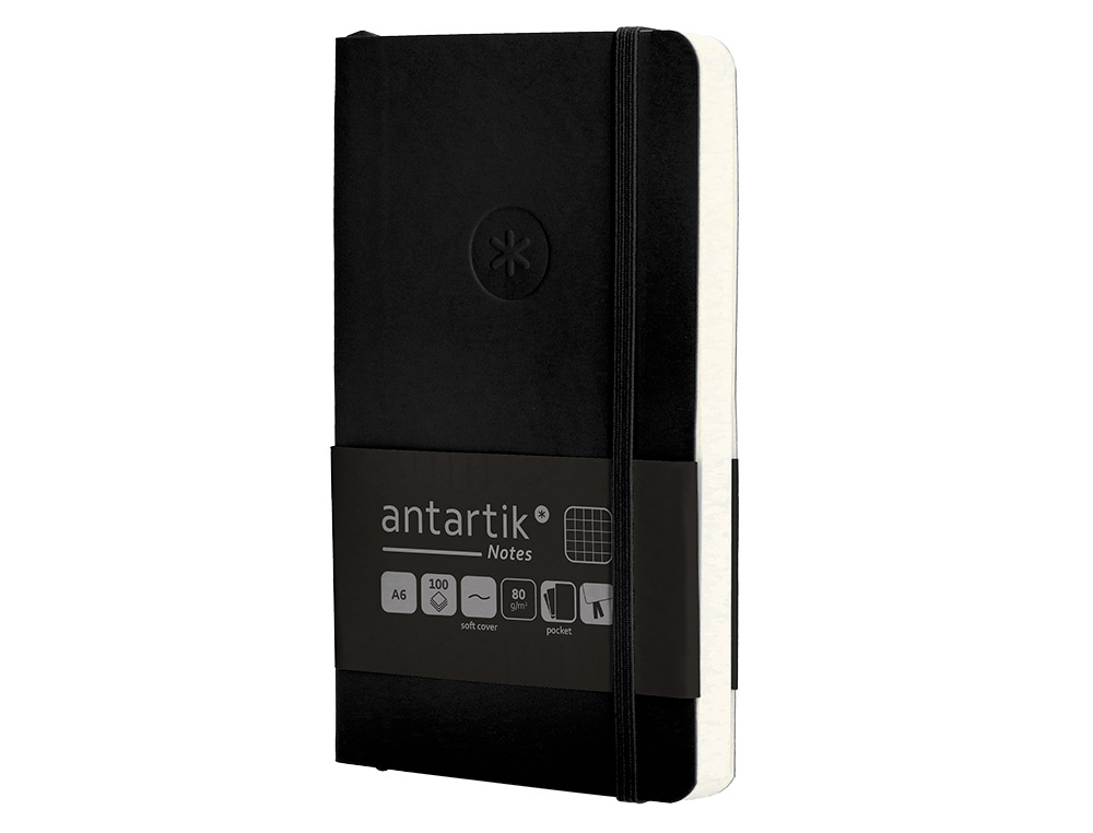 CADERNO COM ELASTICO ANTARTIK NOTES CAPA MOLE A6 QUADRICULADO PRETO 100 FOLHAS 80 GR FSC