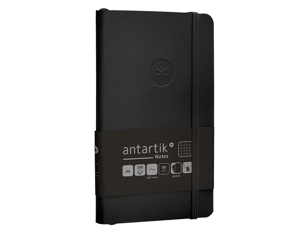 CADERNO COM ELASTICO ANTARTIK NOTES CAPA MOLE A6 QUADRICULADO PRETO 100 FOLHAS 80 GR FSC