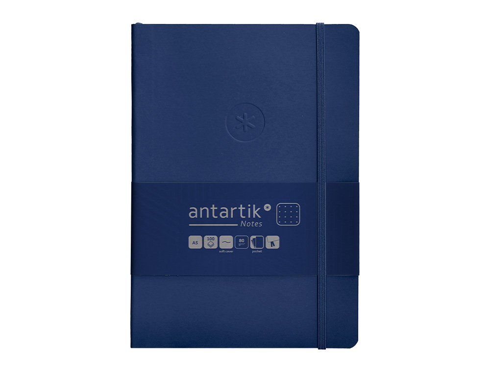 CADERNO COM ELASTICO ANTARTIK NOTES CAPA MOLE A5 PONTILHADO AZUL MARINHO 80 FOLHAS 80 GR FSC