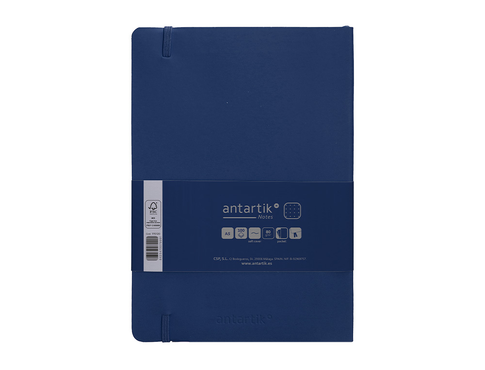 CADERNO COM ELASTICO ANTARTIK NOTES CAPA MOLE A5 PONTILHADO AZUL MARINHO 80 FOLHAS 80 GR FSC