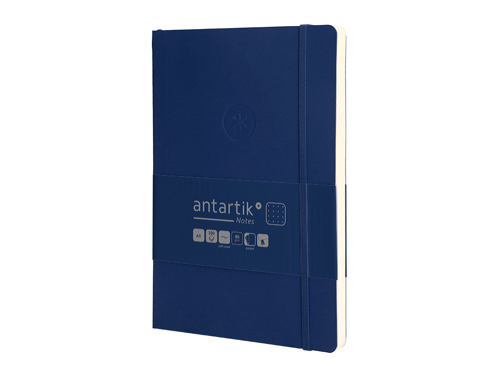 CADERNO COM ELASTICO ANTARTIK NOTES CAPA MOLE A5 PONTILHADO AZUL MARINHO 80 FOLHAS 80 GR FSC