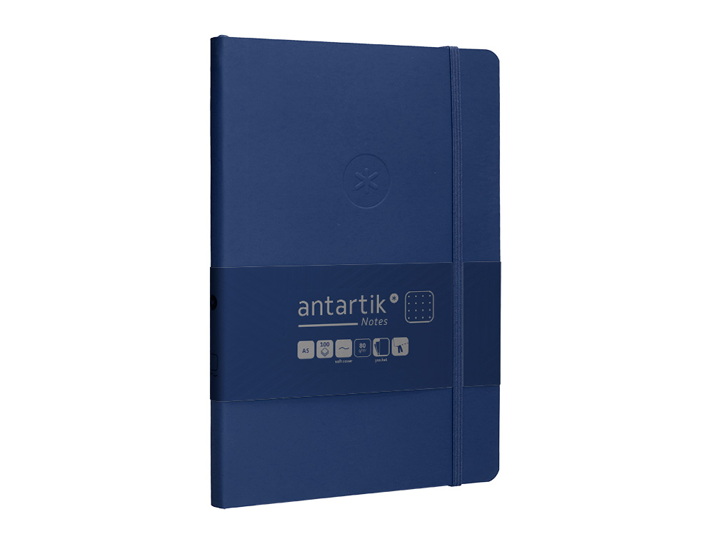 CADERNO COM ELASTICO ANTARTIK NOTES CAPA MOLE A5 PONTILHADO AZUL MARINHO 80 FOLHAS 80 GR FSC