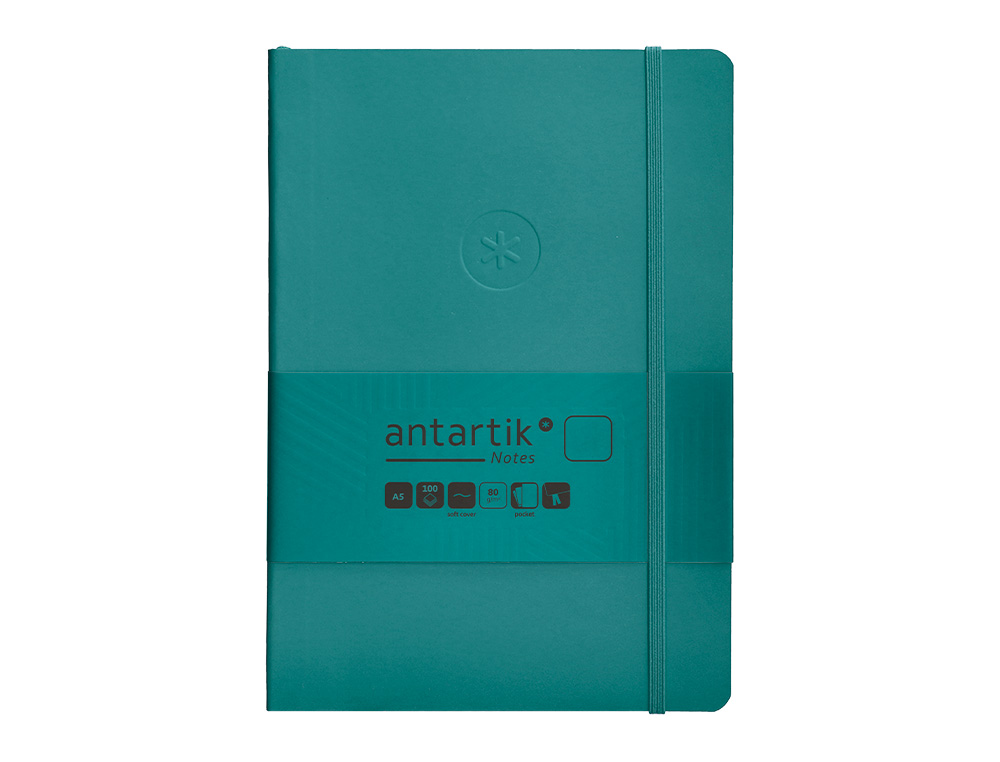 CADERNO COM ELASTICO ANTARTIK NOTES CAPA MOLE A5 LISO VERDE AGUA-MARINHA 80 FOLHAS 80 GR FSC