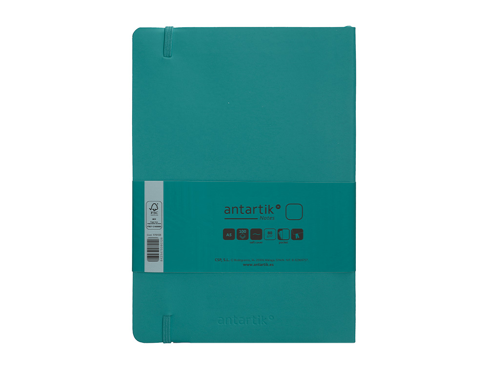 CADERNO COM ELASTICO ANTARTIK NOTES CAPA MOLE A5 LISO VERDE AGUA-MARINHA 80 FOLHAS 80 GR FSC