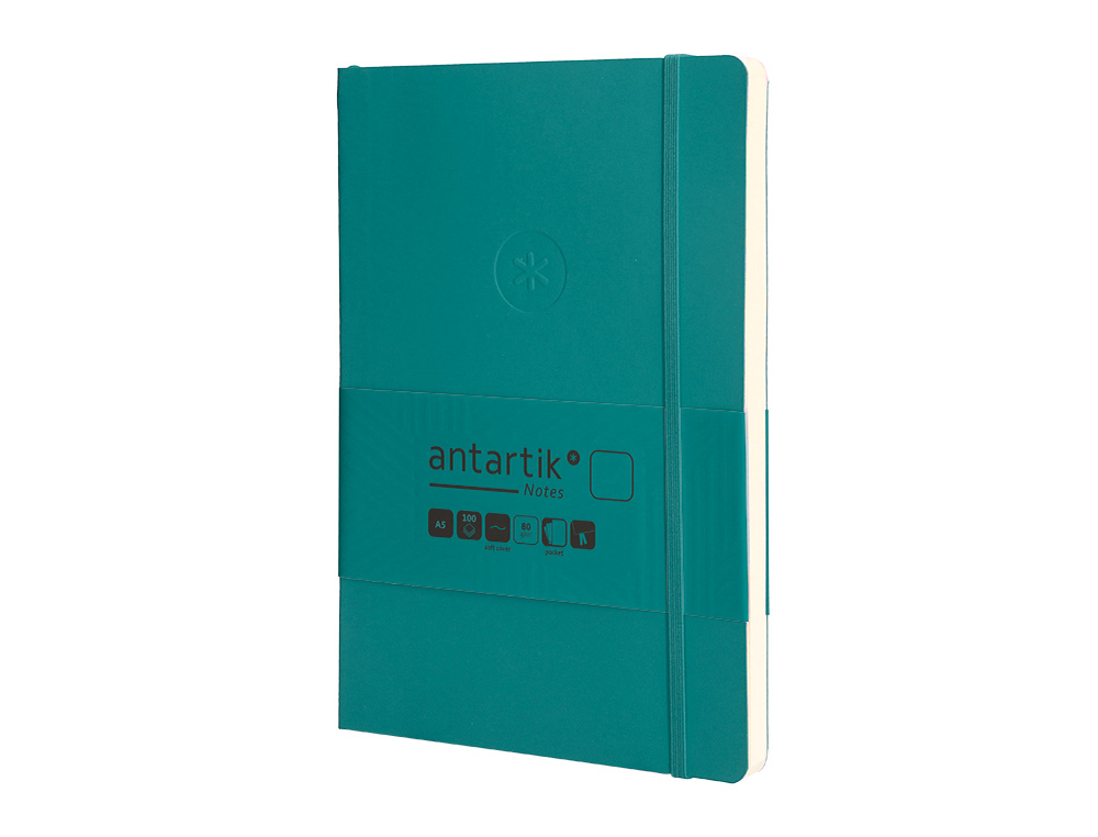 CADERNO COM ELASTICO ANTARTIK NOTES CAPA MOLE A5 LISO VERDE AGUA-MARINHA 80 FOLHAS 80 GR FSC
