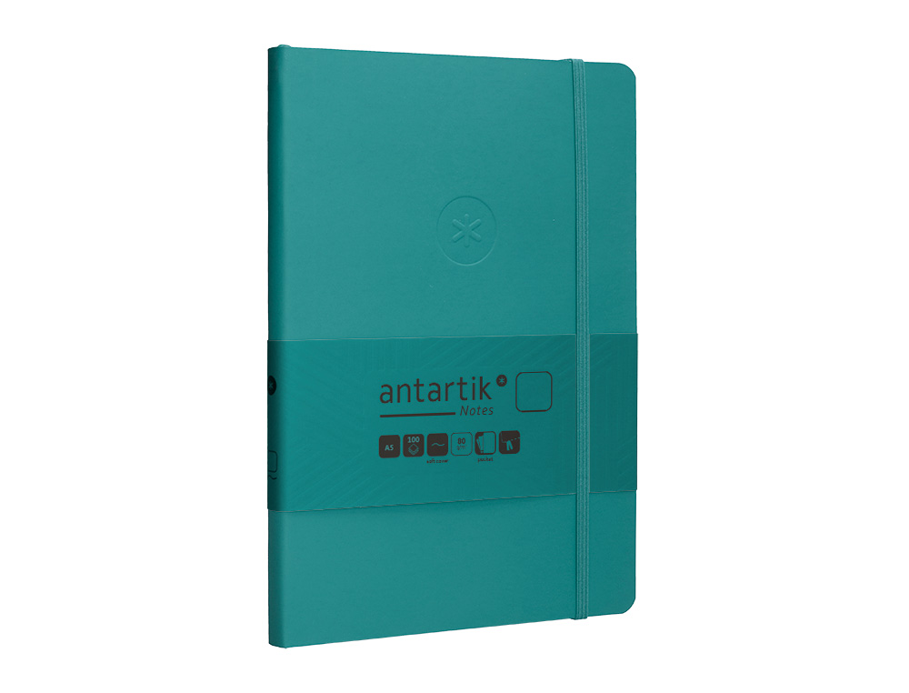 CADERNO COM ELASTICO ANTARTIK NOTES CAPA MOLE A5 LISO VERDE AGUA-MARINHA 80 FOLHAS 80 GR FSC