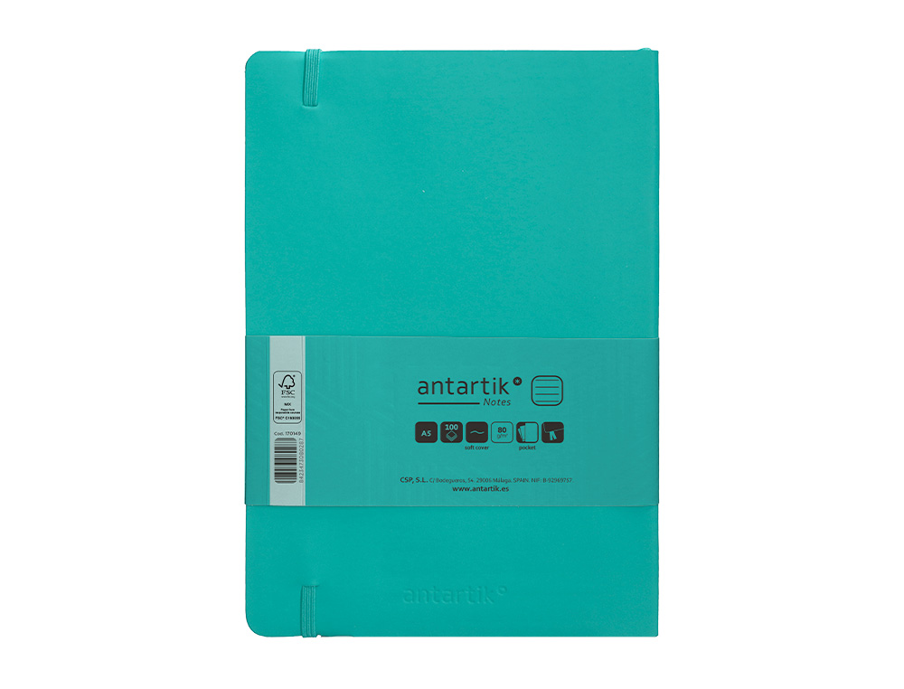 CADERNO COM ELASTICO ANTARTIK NOTES CAPA MOLE A5 PAUTADO TURQUESA 80 FOLHAS 80 GR FSC