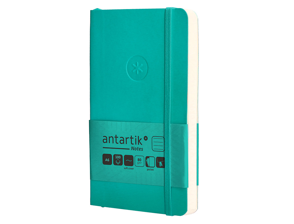 CADERNO COM ELASTICO ANTARTIK NOTES CAPA MOLE A6 PAUTADO TURQUESA 100 FOLHAS 80 GR FSC