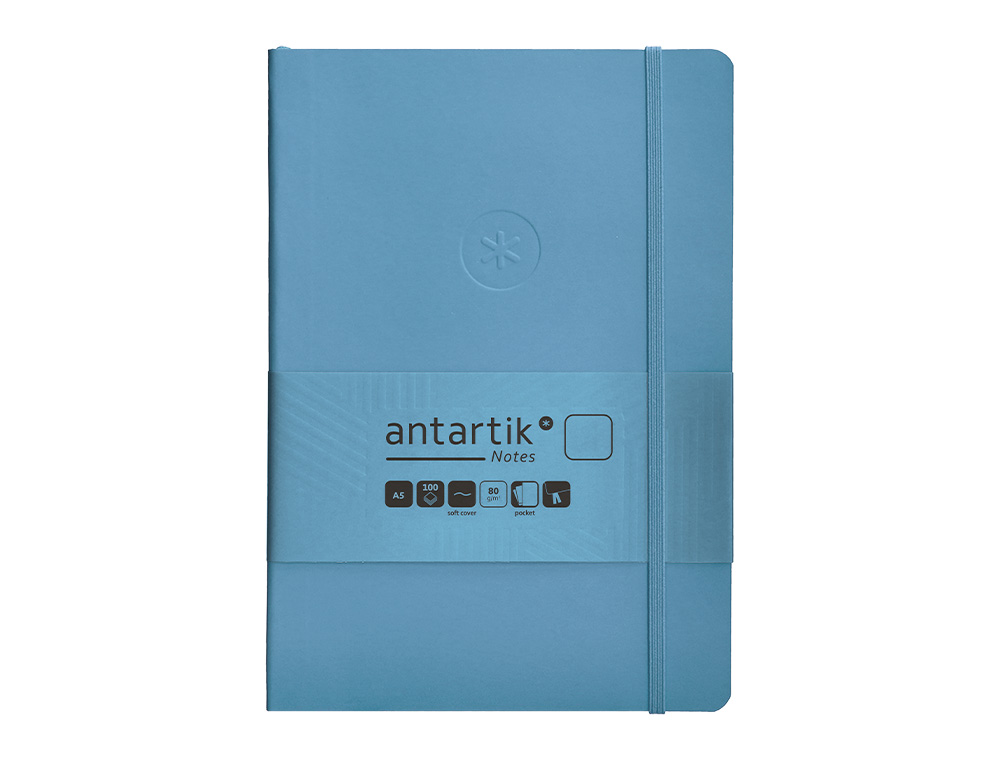 CADERNO COM ELASTICO ANTARTIK NOTES CAPA MOLE A5 LISO AZUL CLARO 80 FOLHAS 80 GR FSC