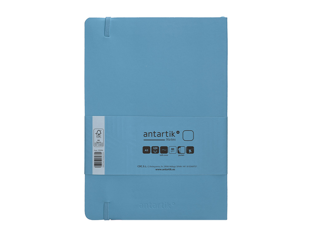CADERNO COM ELASTICO ANTARTIK NOTES CAPA MOLE A5 LISO AZUL CLARO 80 FOLHAS 80 GR FSC