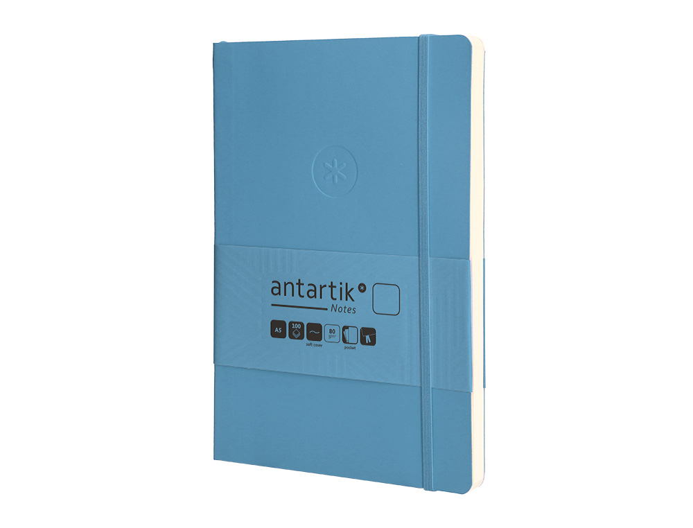 CADERNO COM ELASTICO ANTARTIK NOTES CAPA MOLE A5 LISO AZUL CLARO 80 FOLHAS 80 GR FSC