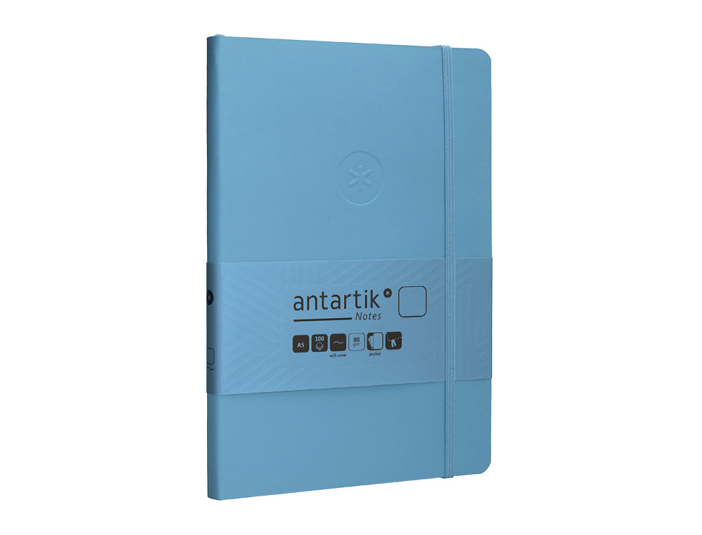CADERNO COM ELASTICO ANTARTIK NOTES CAPA MOLE A5 LISO AZUL CLARO 80 FOLHAS 80 GR FSC