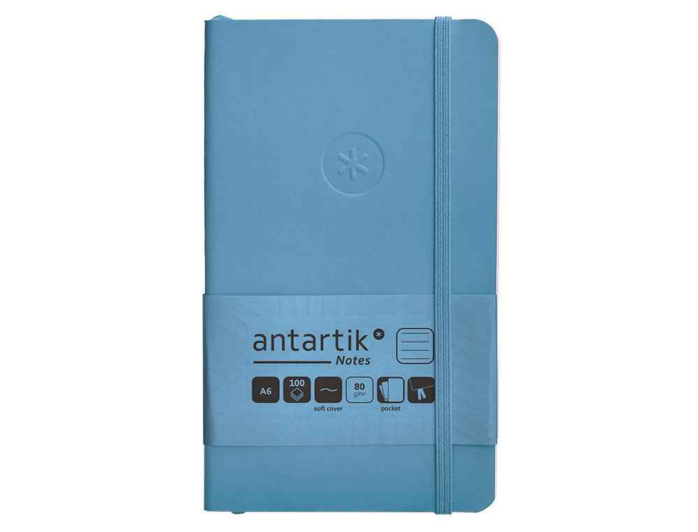 CADERNO COM ELASTICO ANTARTIK NOTES CAPA MOLE A6 PAUTADO AZUL CLARO 100 FOLHAS 80 GR FSC