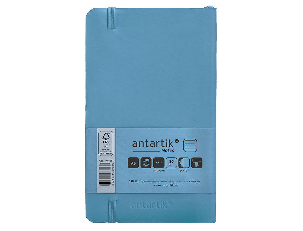 CADERNO COM ELASTICO ANTARTIK NOTES CAPA MOLE A6 PAUTADO AZUL CLARO 100 FOLHAS 80 GR FSC