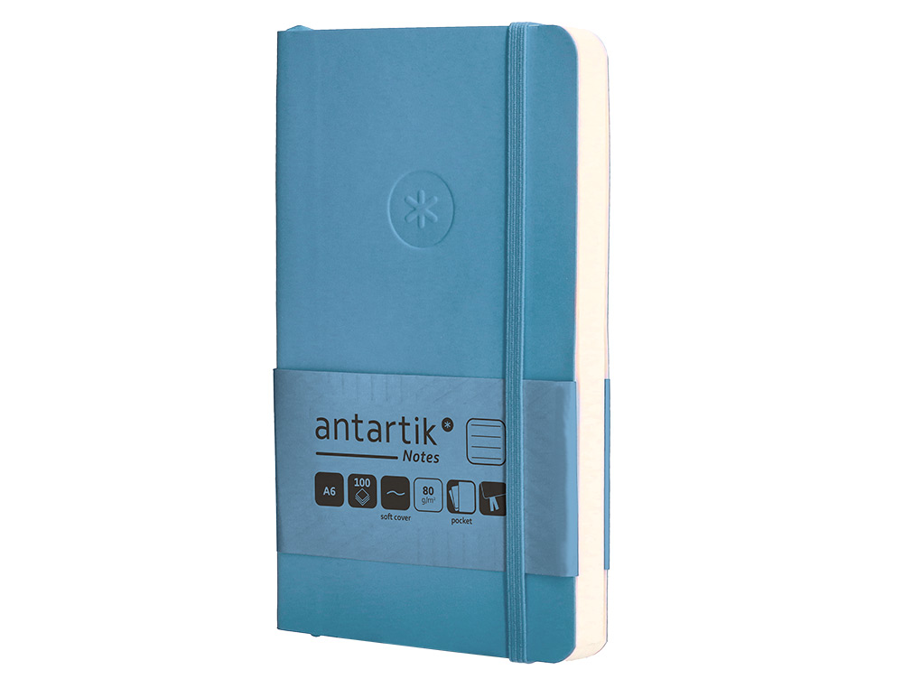 CADERNO COM ELASTICO ANTARTIK NOTES CAPA MOLE A6 PAUTADO AZUL CLARO 100 FOLHAS 80 GR FSC
