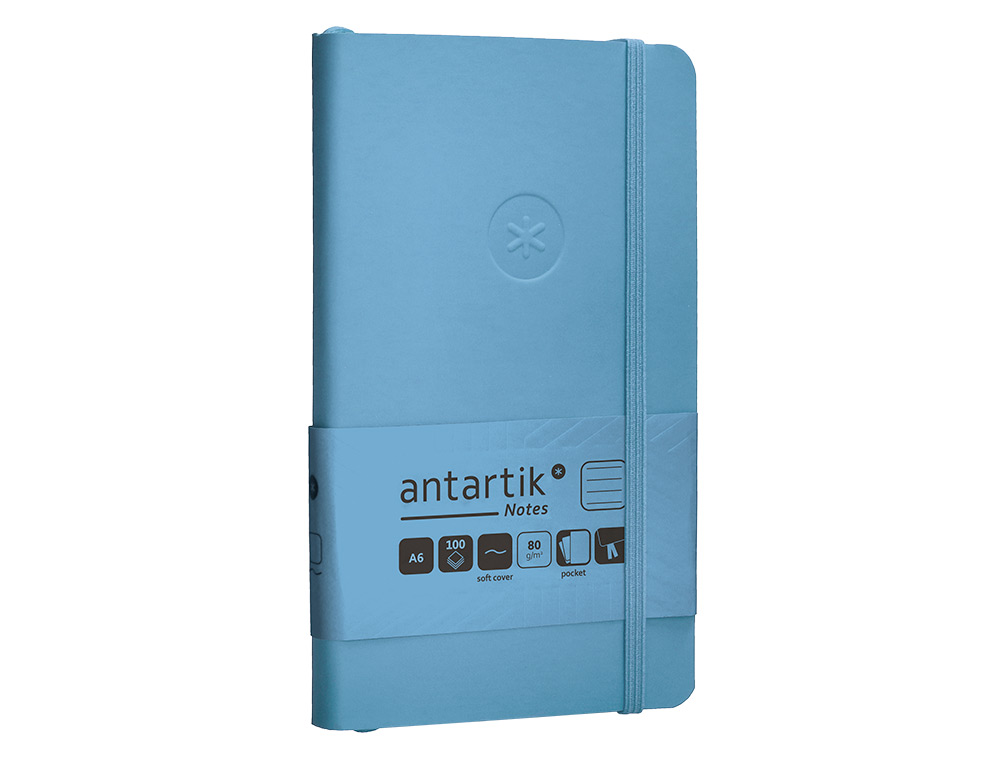CADERNO COM ELASTICO ANTARTIK NOTES CAPA MOLE A6 PAUTADO AZUL CLARO 100 FOLHAS 80 GR FSC