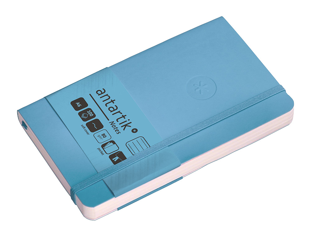 CADERNO COM ELASTICO ANTARTIK NOTES CAPA MOLE A6 PAUTADO AZUL CLARO 100 FOLHAS 80 GR FSC