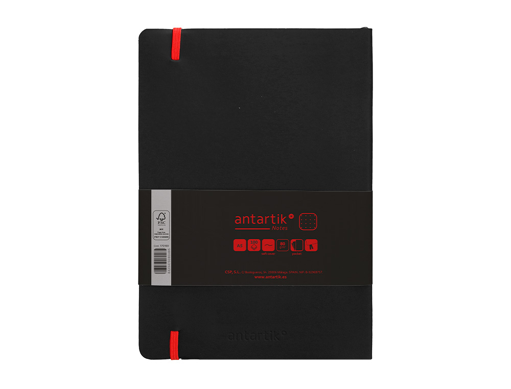 CADERNO COM ELASTICO ANTARTIK NOTES CAPA MOLE A5 PONTILHADO PRETO E VERMELHO 80 FOLHAS 80 GR FSC