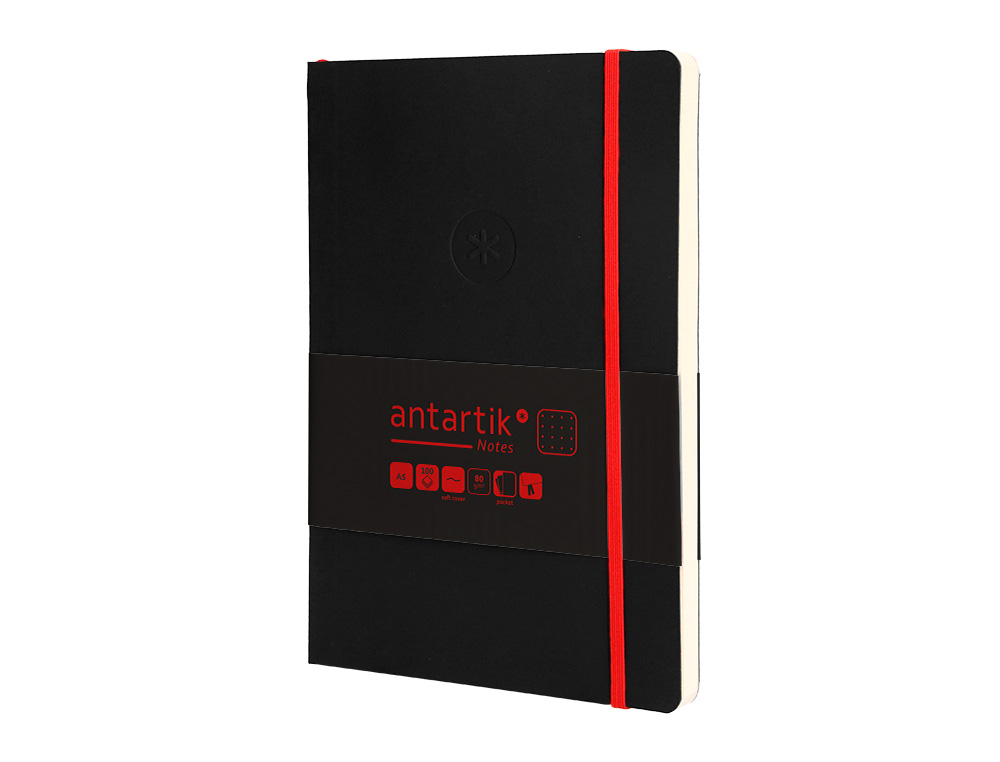 CADERNO COM ELASTICO ANTARTIK NOTES CAPA MOLE A5 PONTILHADO PRETO E VERMELHO 80 FOLHAS 80 GR FSC