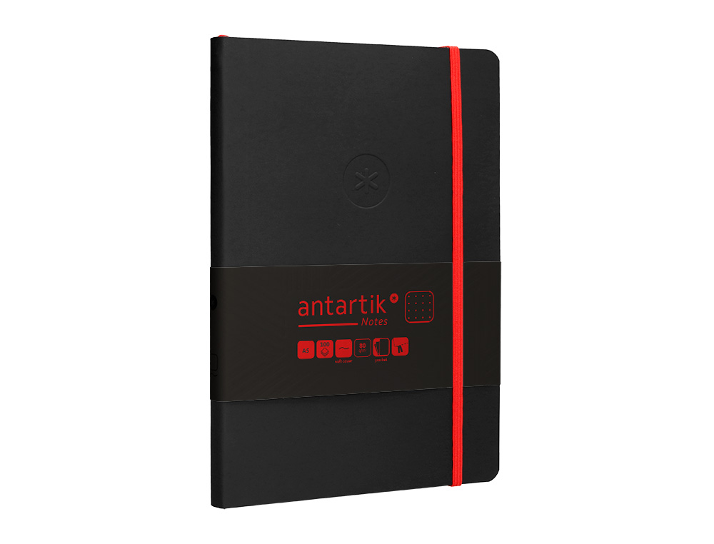 CADERNO COM ELASTICO ANTARTIK NOTES CAPA MOLE A5 PONTILHADO PRETO E VERMELHO 80 FOLHAS 80 GR FSC
