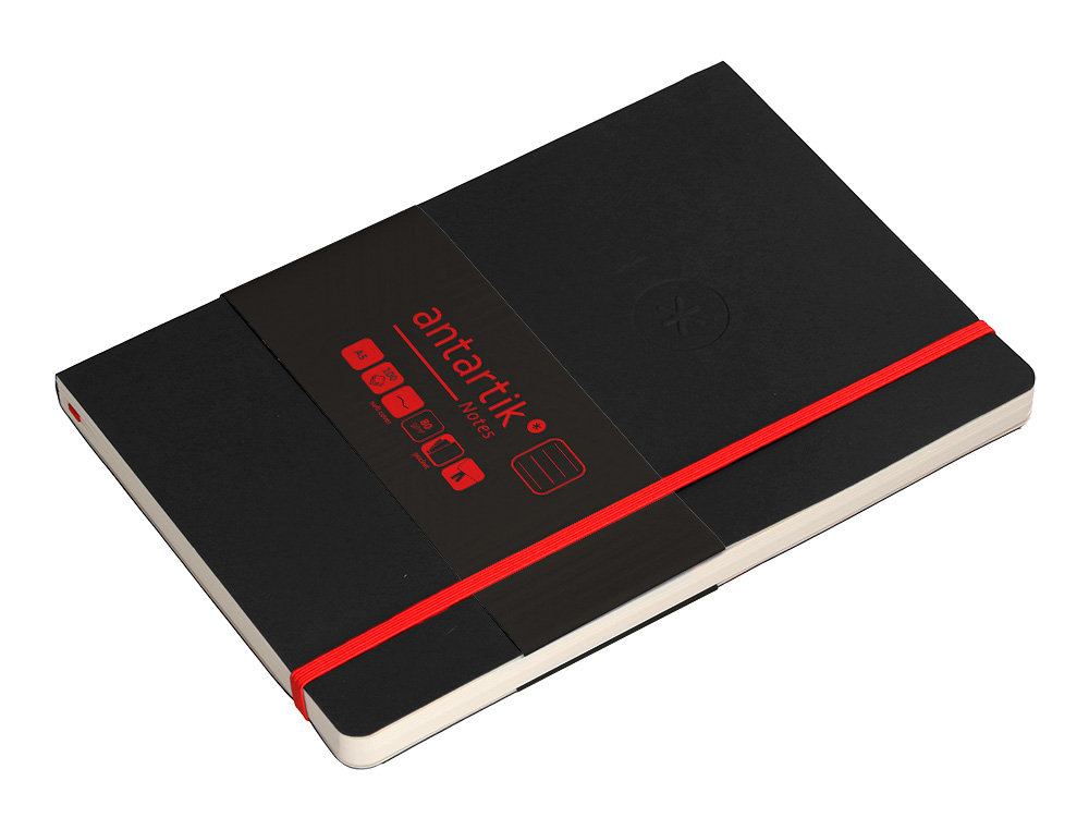 CADERNO COM ELASTICO ANTARTIK NOTES CAPA MOLE A5 PAUTADO PRETO E VERMELHO 80 FOLHAS 80 GR FSC