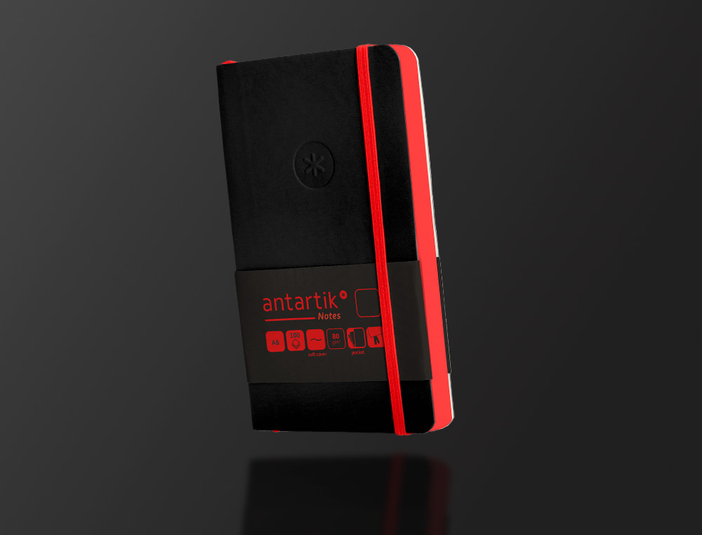 CADERNO COM ELASTICO ANTARTIK NOTES CAPA MOLE A6 LISO PRETO E VERMELHO 100 FOLHAS 80 GR FSC