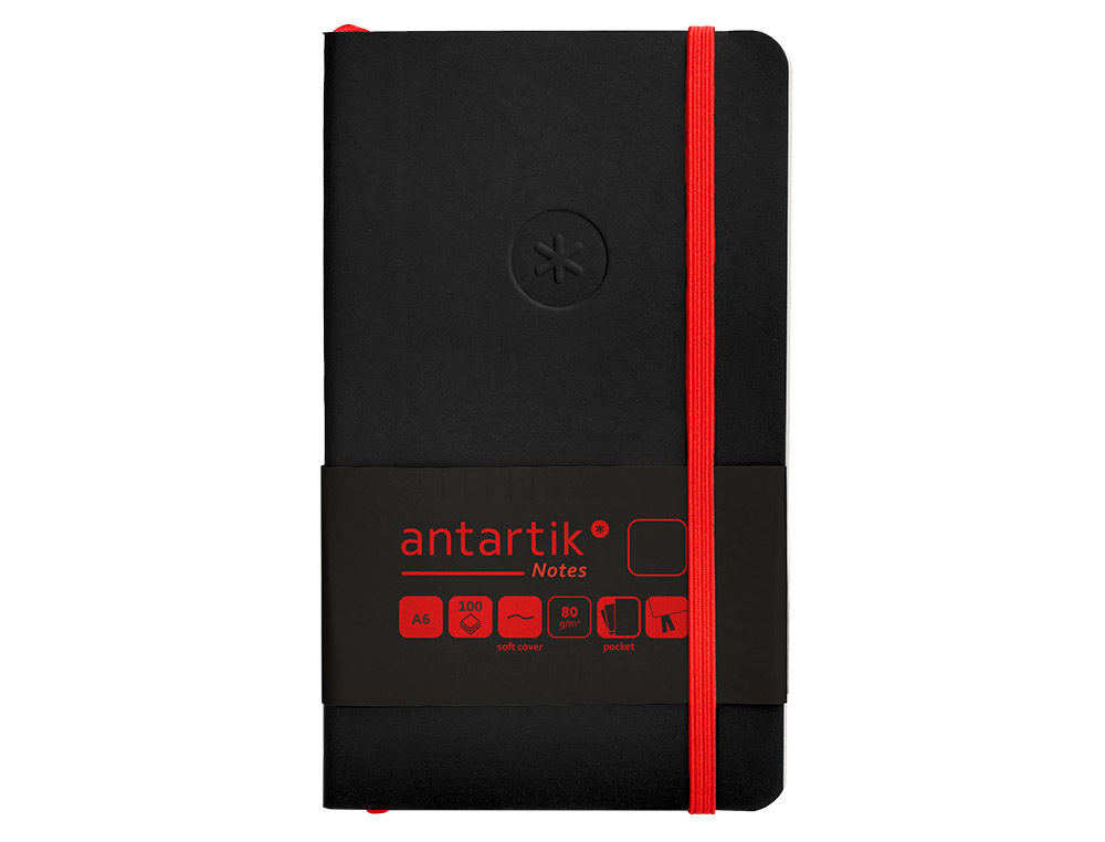 CADERNO COM ELASTICO ANTARTIK NOTES CAPA MOLE A6 LISO PRETO E VERMELHO 100 FOLHAS 80 GR FSC